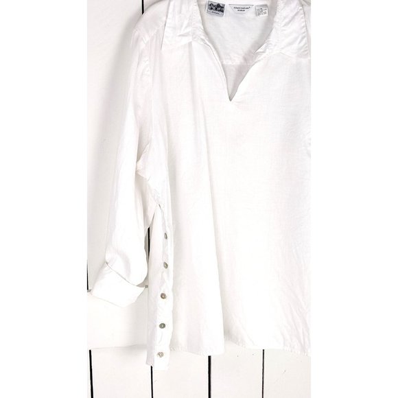 Richard Malcolm white Irish linen side button down pullover blouse shirt 3X - Picture 3 of 5